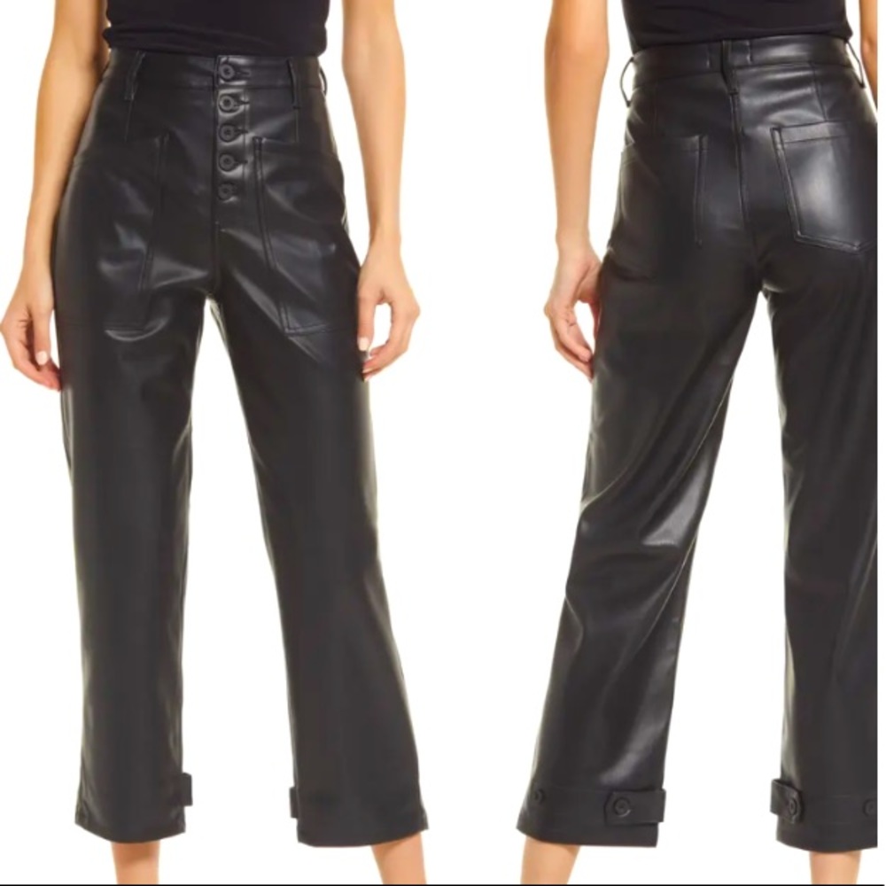 PISTOLA NWT black leather high rise pants bootcut straight leg 25
